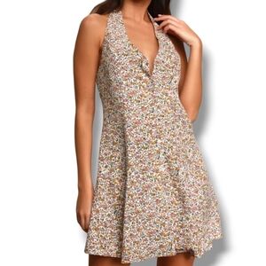 Rolla's Halter Coast White Floral Print Button Up Mini‎ Dress XL